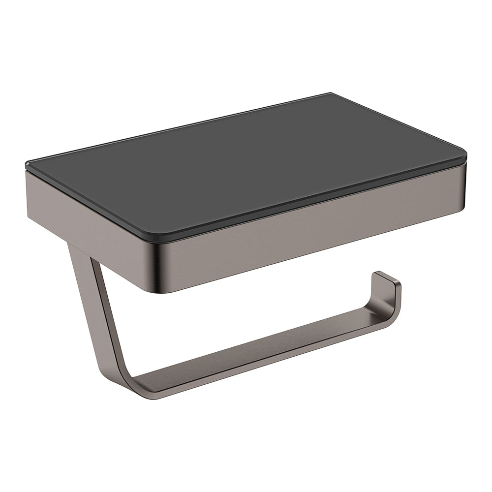 Tono Toilet Roll Holder with Glass Shelf, Gun Metal