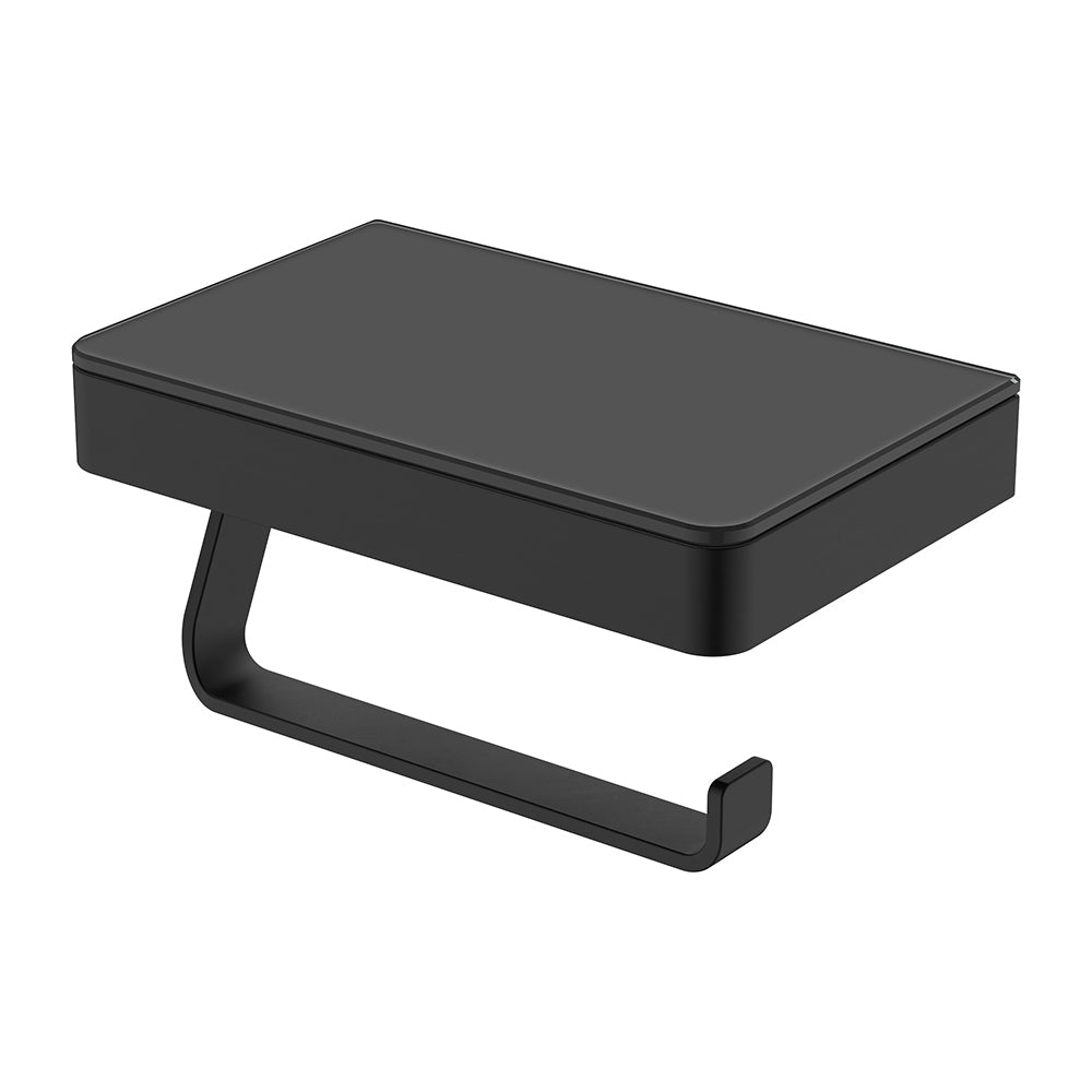 Tono Toilet Roll Holder with Glass Shelf, Matte Black