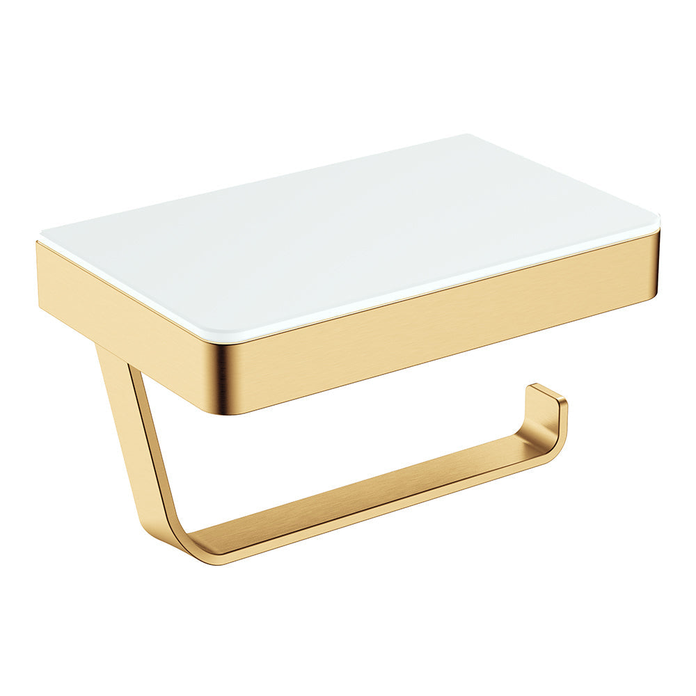 Tono Toilet Roll Holder with Glass Shelf, Urban Brass