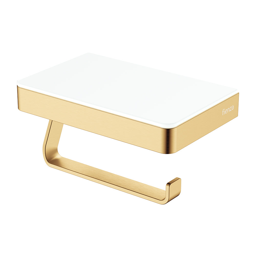 Tono Toilet Roll Holder with Glass Shelf, Urban Brass