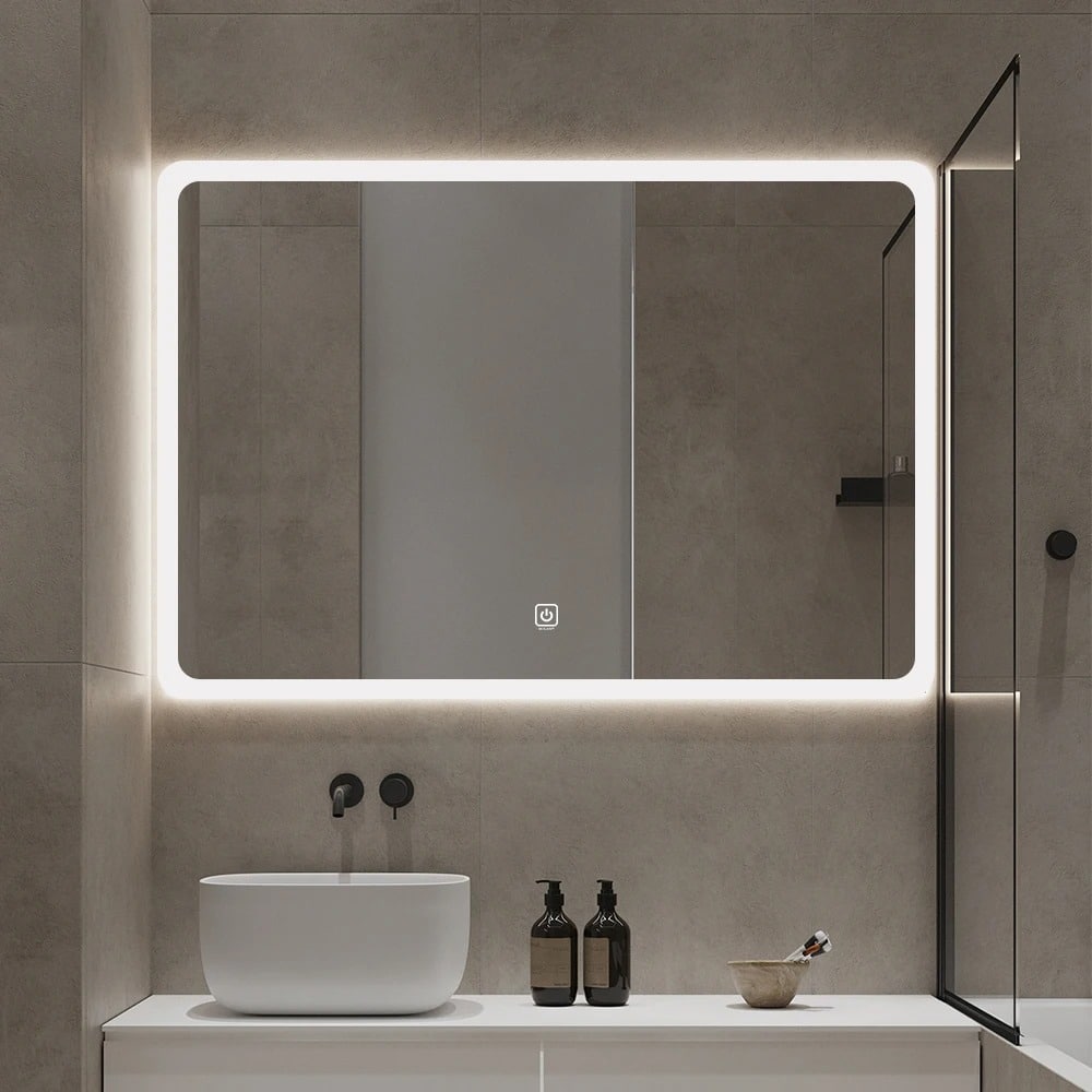 Rectangular LED Mirror Frameless Frosted Wall Mounted Bathroom Defogger Dimmable Touch Sensor