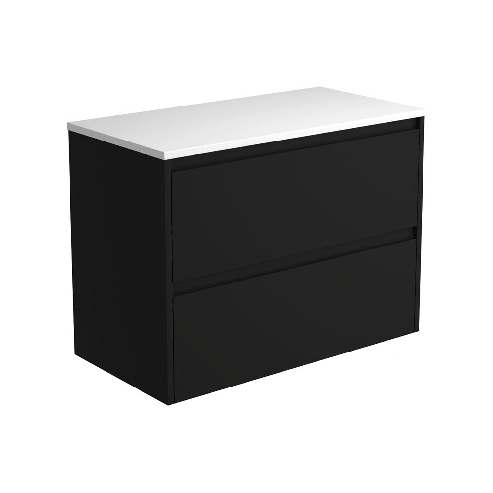 Amato Satin Black 900 Wall-Hung Cabinet, Satin Black Panels
