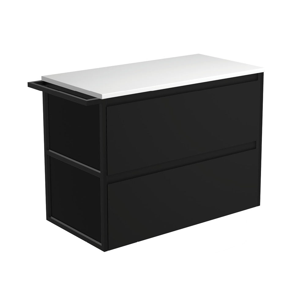 Amato Satin Black 900 Wall-Hung Cabinet, 1 Frame & 1 Towel Rail