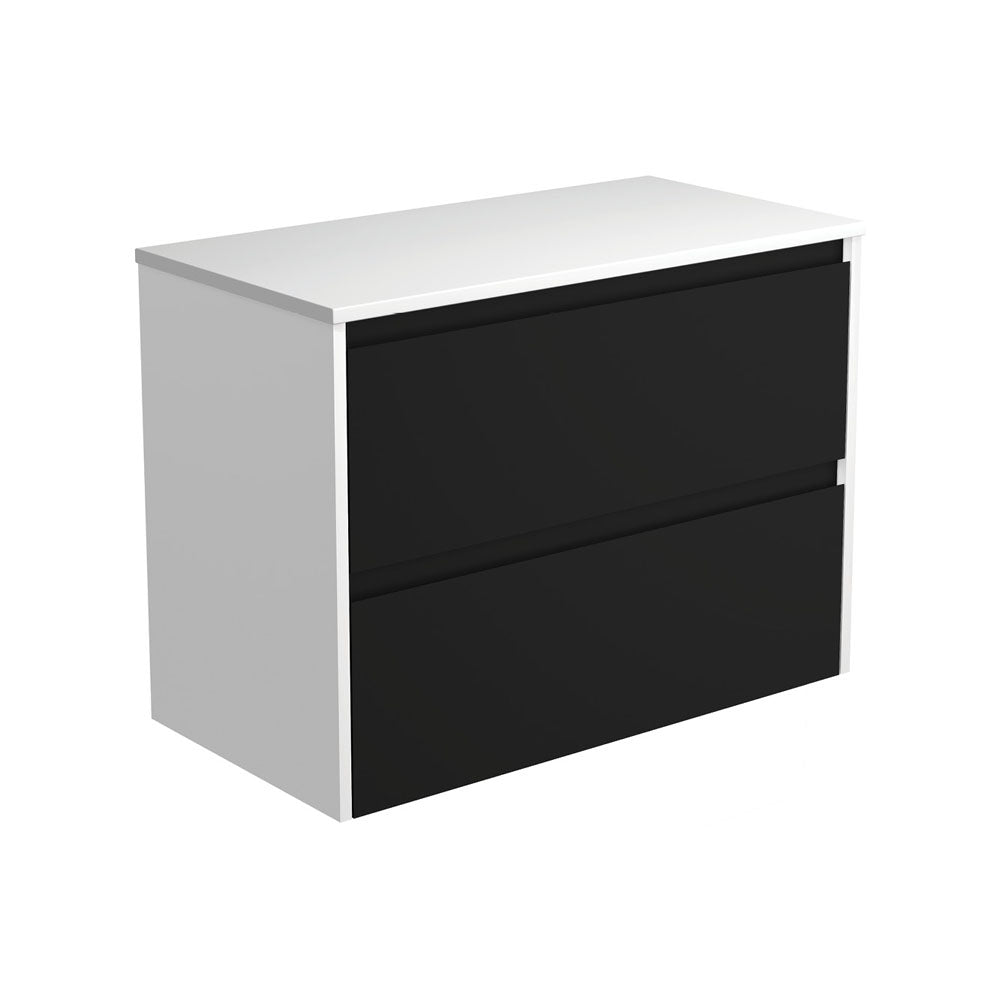 Amato Satin Black 900 Wall-Hung Cabinet, Satin White Panels