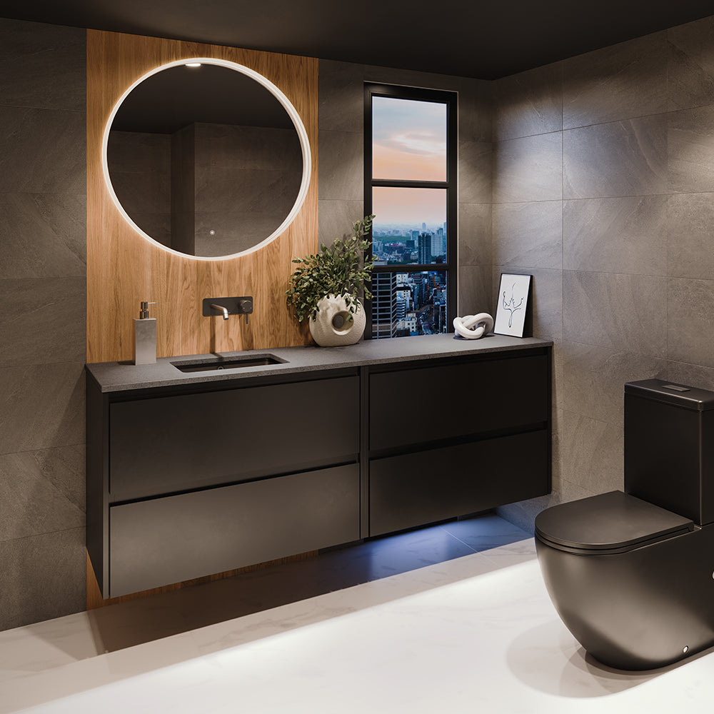 Amato Satin Black 900 Wall-Hung Cabinet, Satin Black Panels