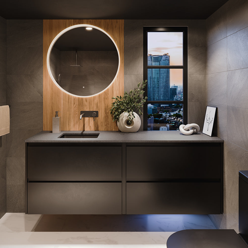 Amato Satin Black 900 Wall-Hung Cabinet, Satin Black Panels