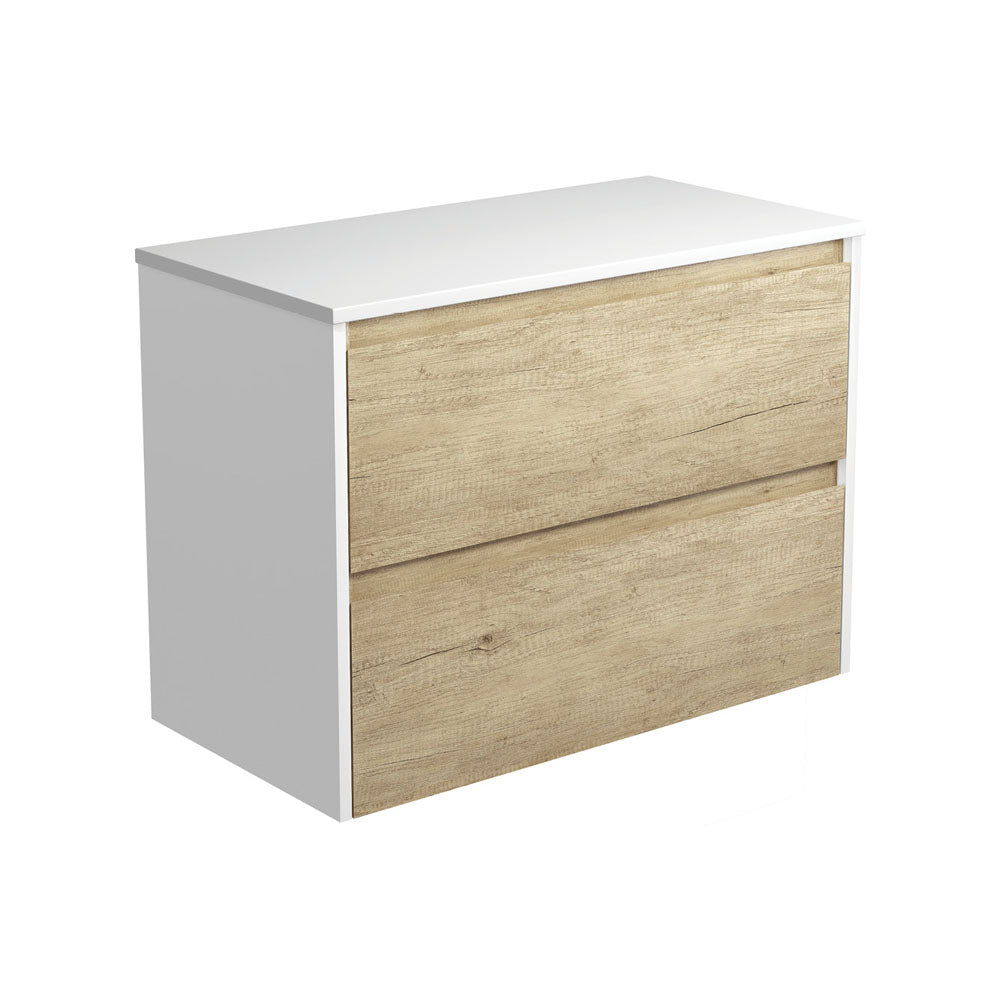 Amato Scandi Oak 900 Wall-Hung Cabinet, Satin White Panels