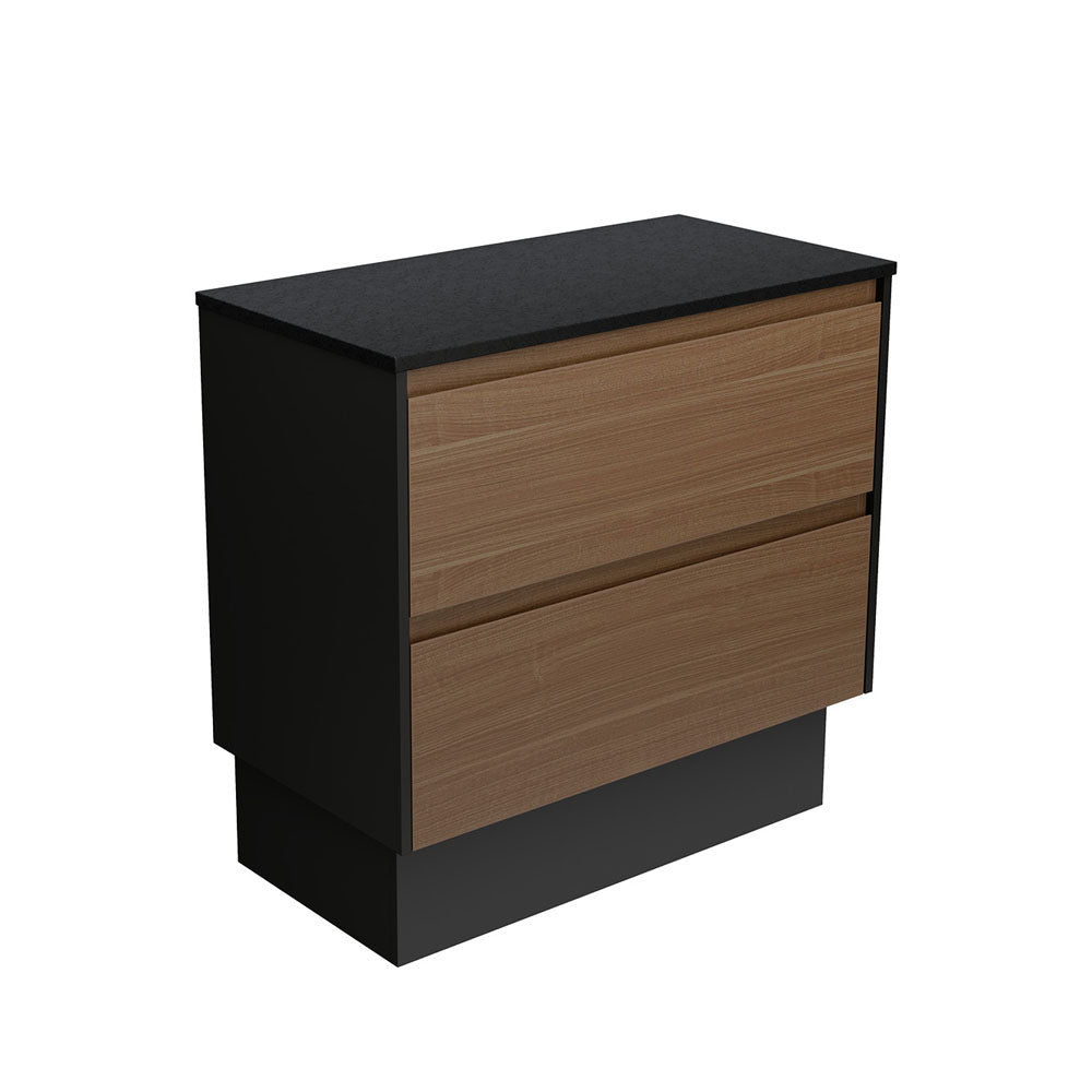 Amato Walnut 900  Cabinet on Kickboard, Satin Black Panels
