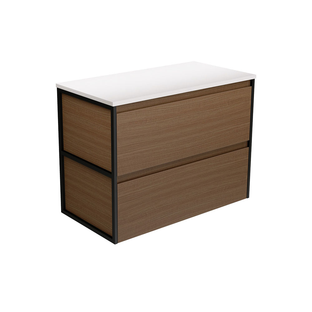 Amato Walnut 900  Wall Hung Cabinet, Matte Black Frames