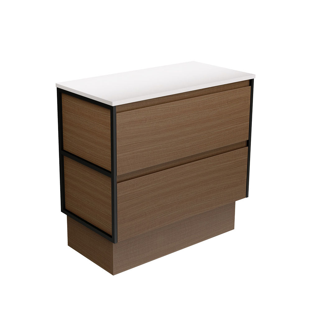 Amato Walnut 900  Cabinet on Kickboard, Matte Black Frames