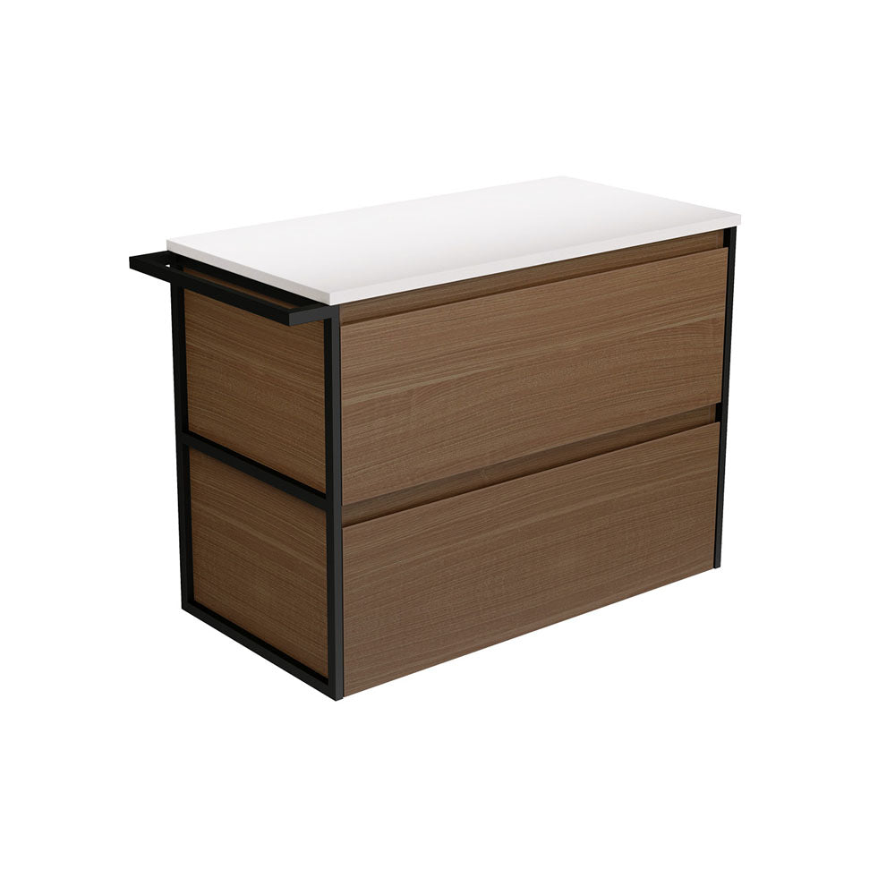 Amato Walnut 900 Wall-Hung Cabinet, 1 Frame &amp; 1 Towel Rail