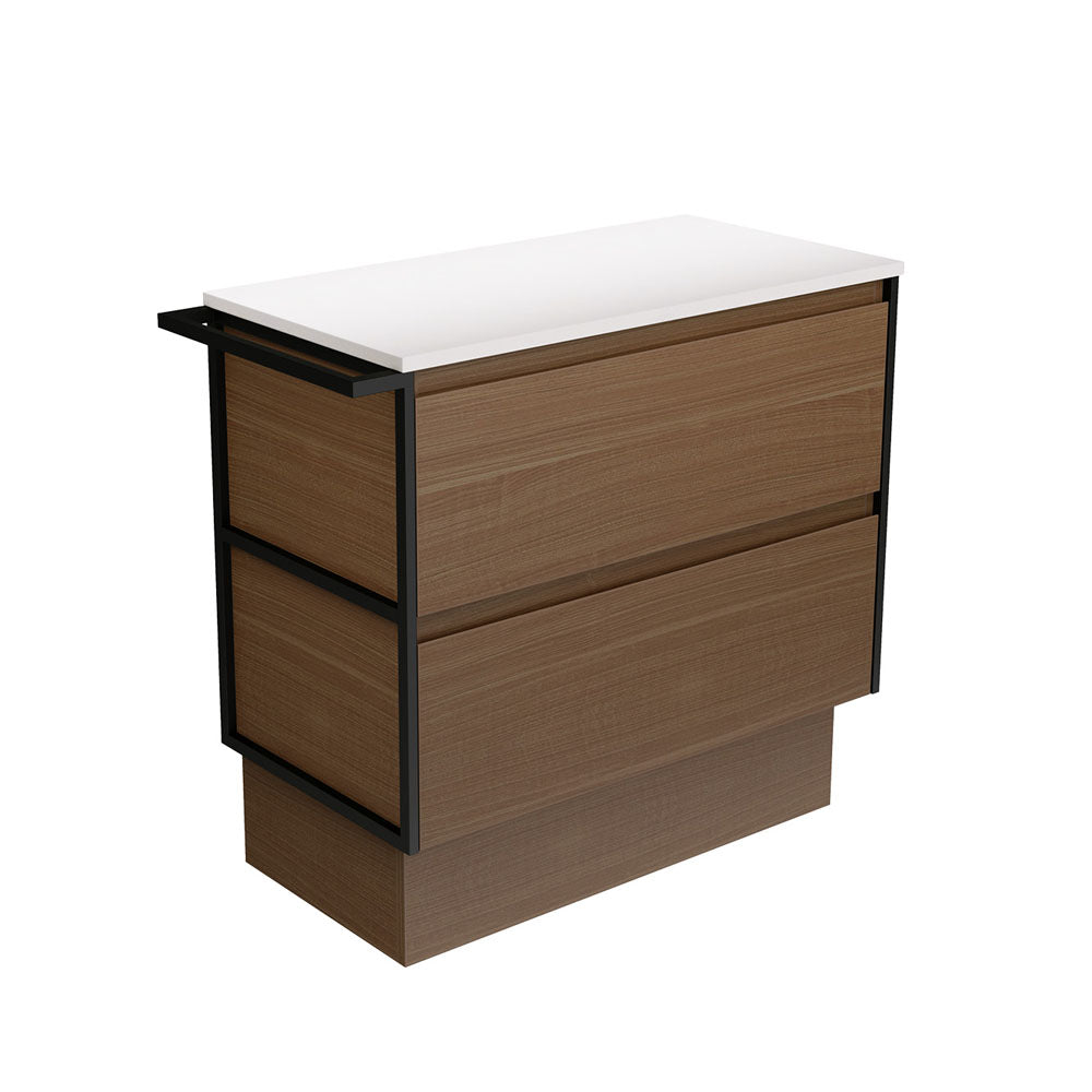 Amato Walnut 900 Cabinet on Kickboard, 1 Frame &amp; 1 Towel Rail