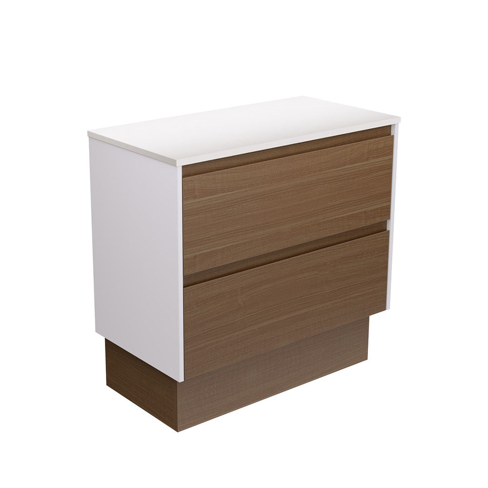 Amato Walnut 900  Cabinet on Kickboard, Satin White Panels