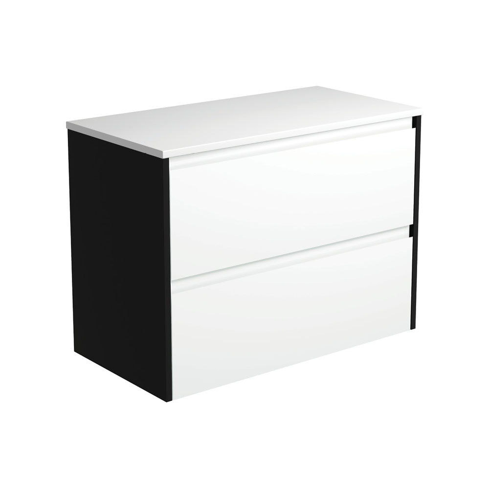 Amato Satin White 900 Wall-Hung Cabinet, Satin Black Panels