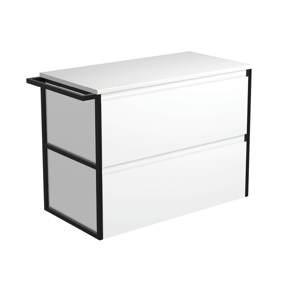 Amato Satin White 900 Wall-Hung Cabinet, 1 Frame & 1 Towel Rail