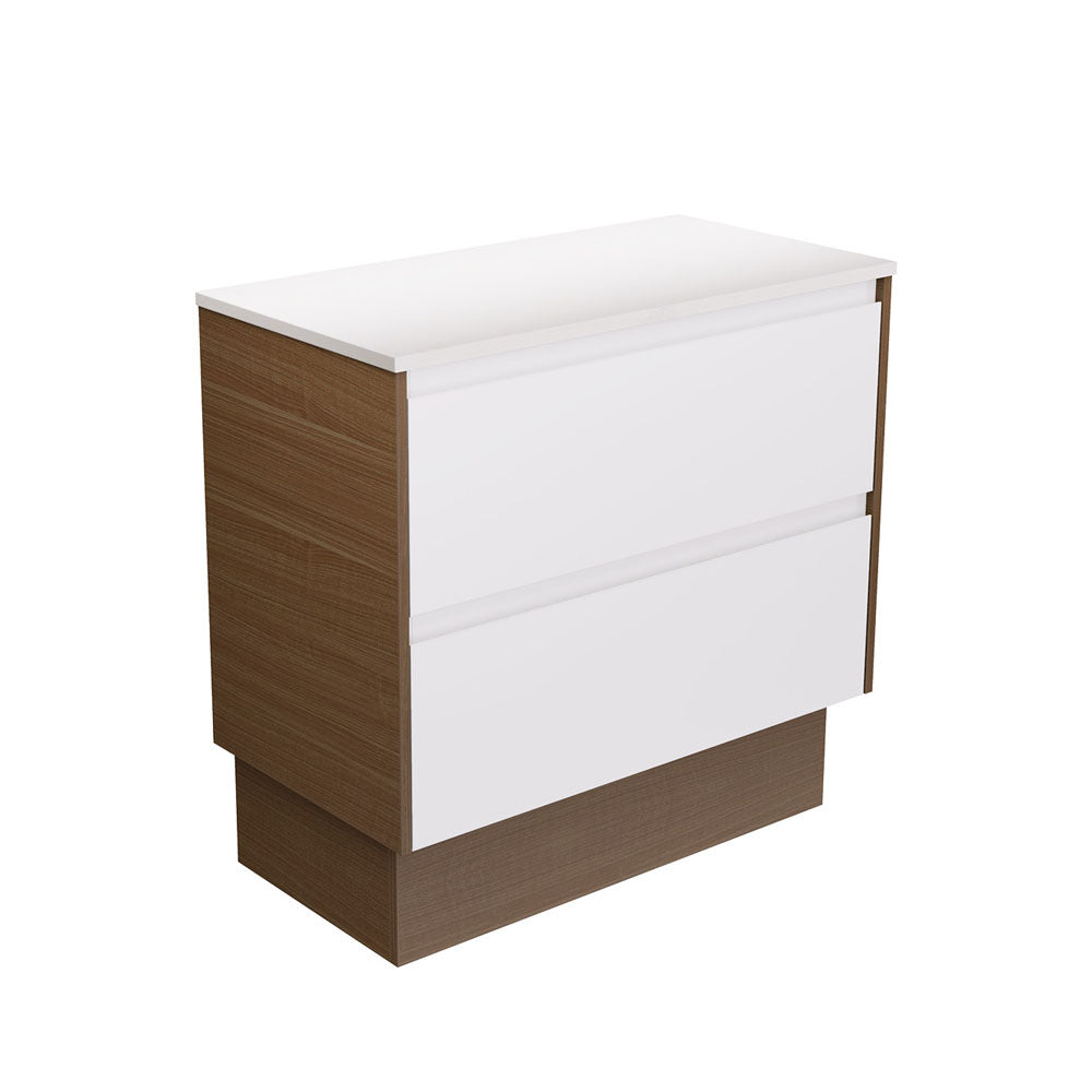 Amato  Satin White 900 Cabinet on Kickboard, Walnut Panels