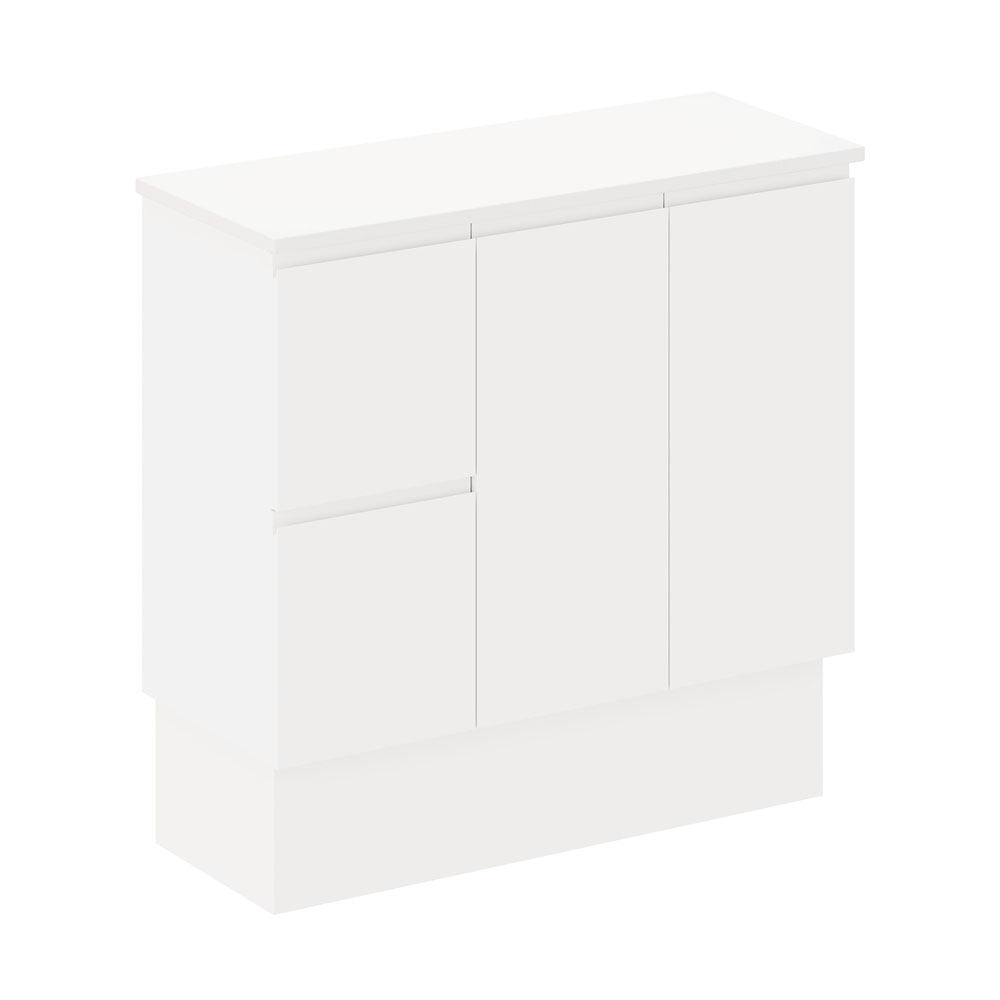 Siska 900mm Ensuite Depth Cabinet on Kick, Left Drawers