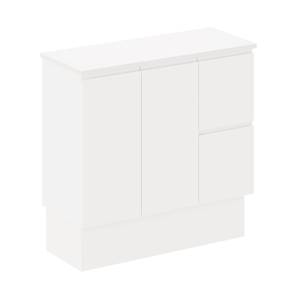 Siska 900mm Ensuite Depth Cabinet on Kick, Right Drawers