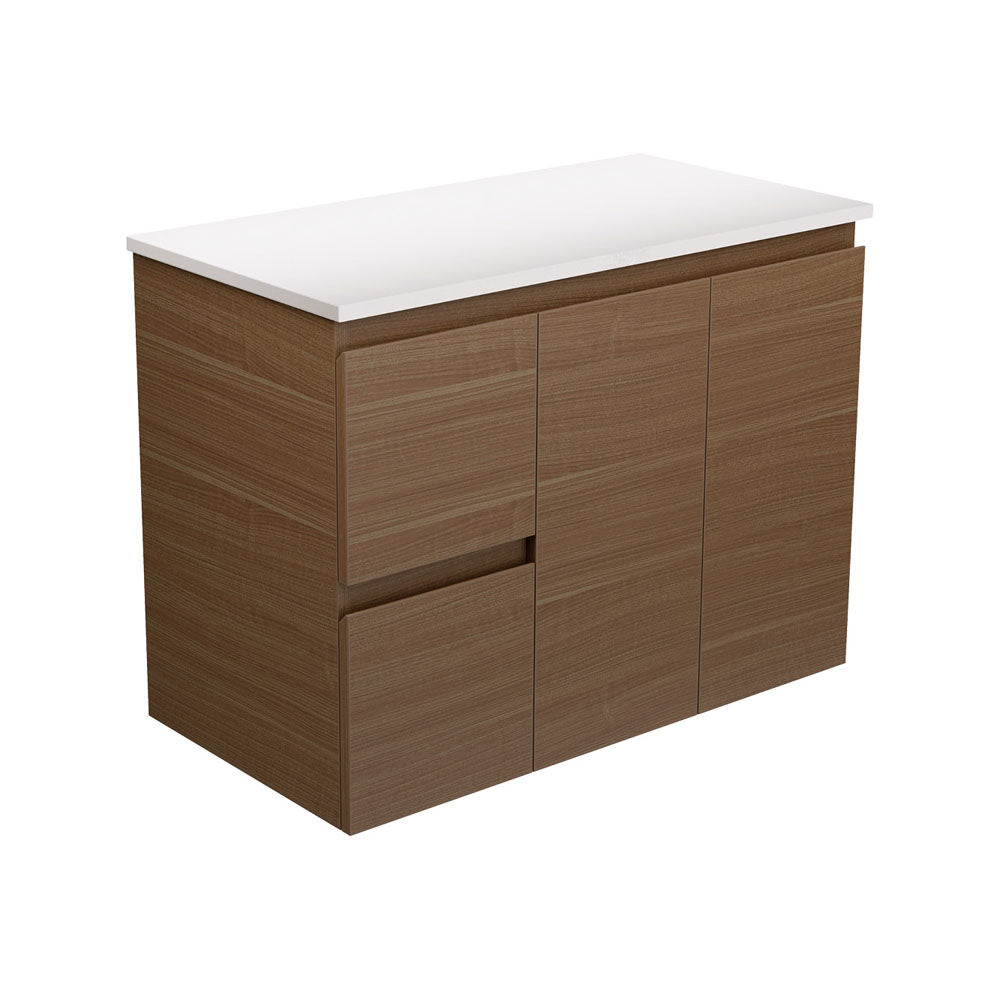 Edge Walnut 900 Wall-Hung Cabinet, Left Hand Drawers