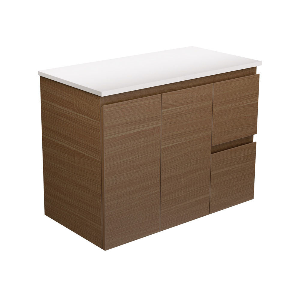 Edge Walnut 900 Wall-Hung Cabinet, Right Hand Drawers