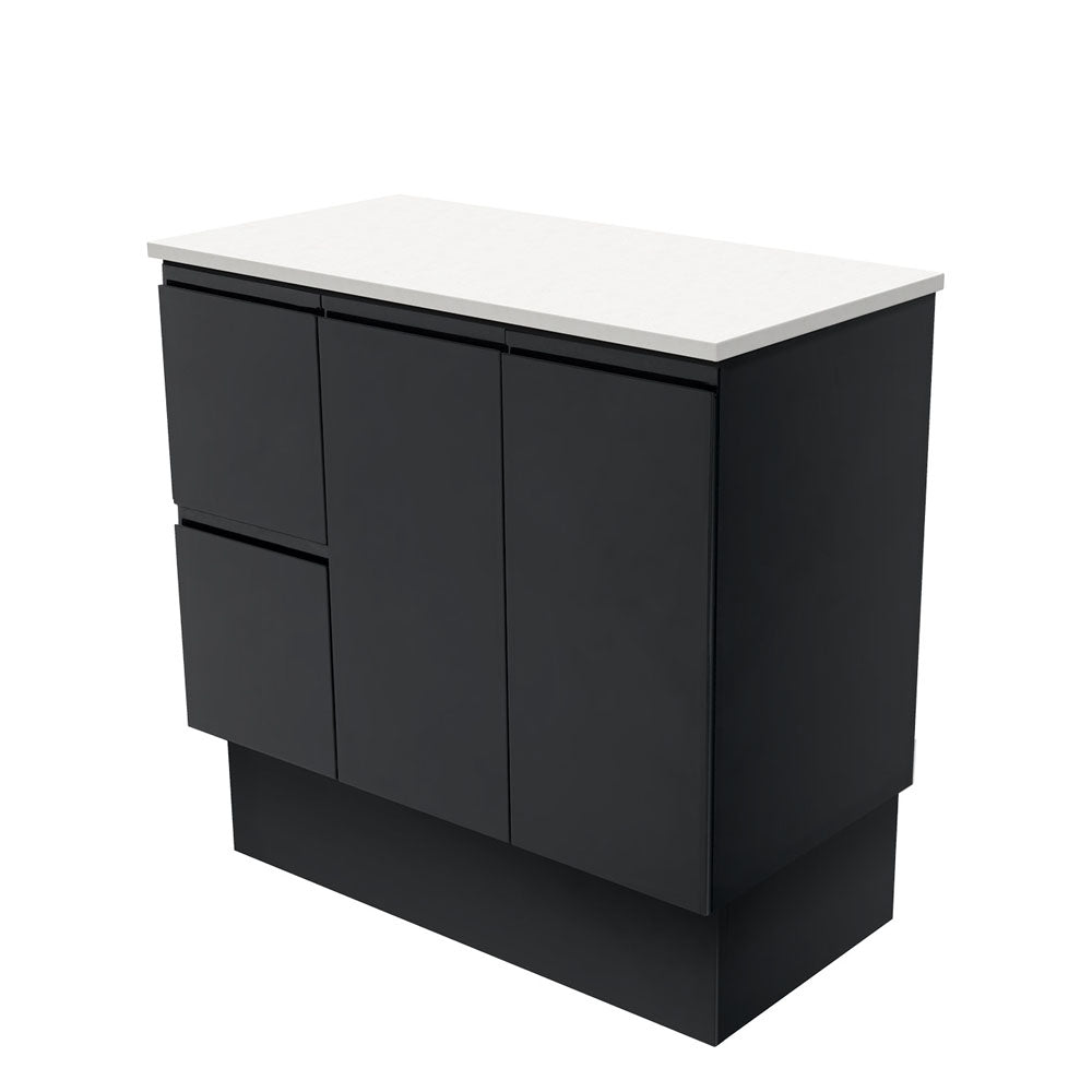 Fingerpull Satin Black 900 Cabinet on Kickboard, Left Hand Drawers
