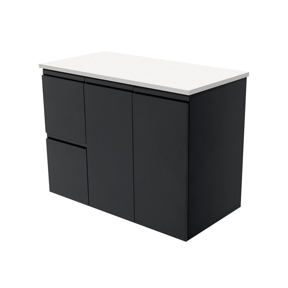 Fingerpull Satin Black 900 Wall-Hung Cabinet, Left Hand Drawers