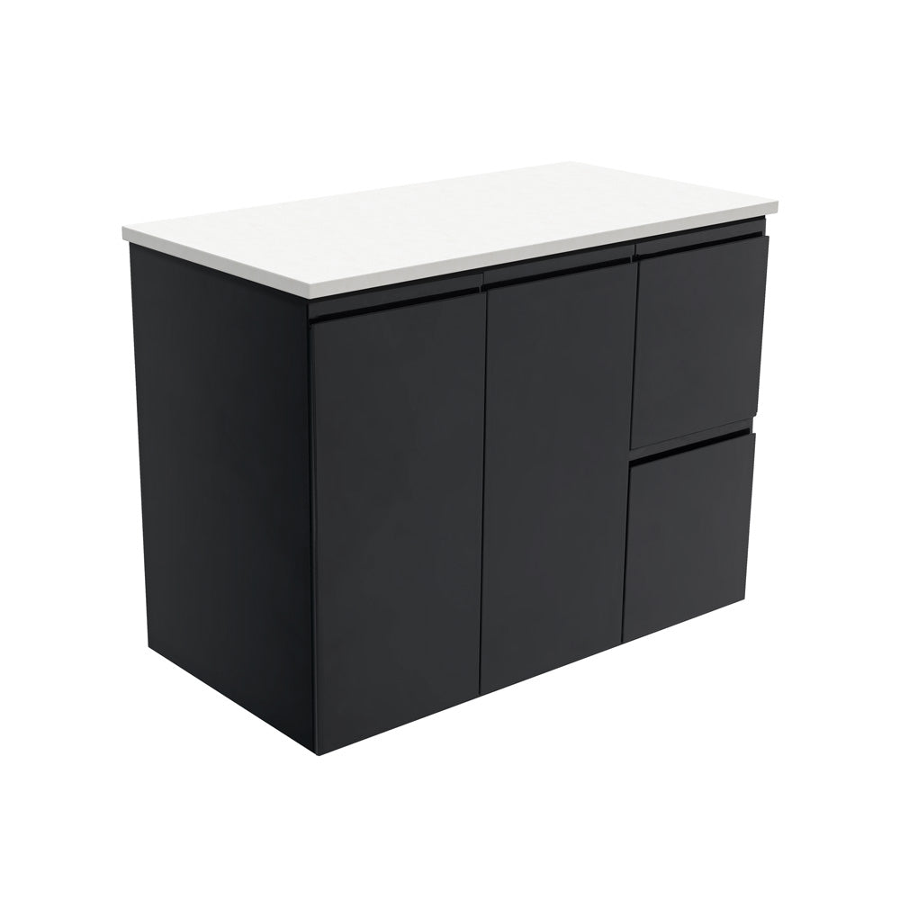 Fingerpull Satin Black 900 Wall-Hung Cabinet, Right Hand Drawers