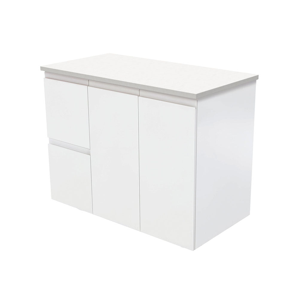 Fingerpull Satin White 900 Wall-Hung Cabinet, Left Hand Drawers