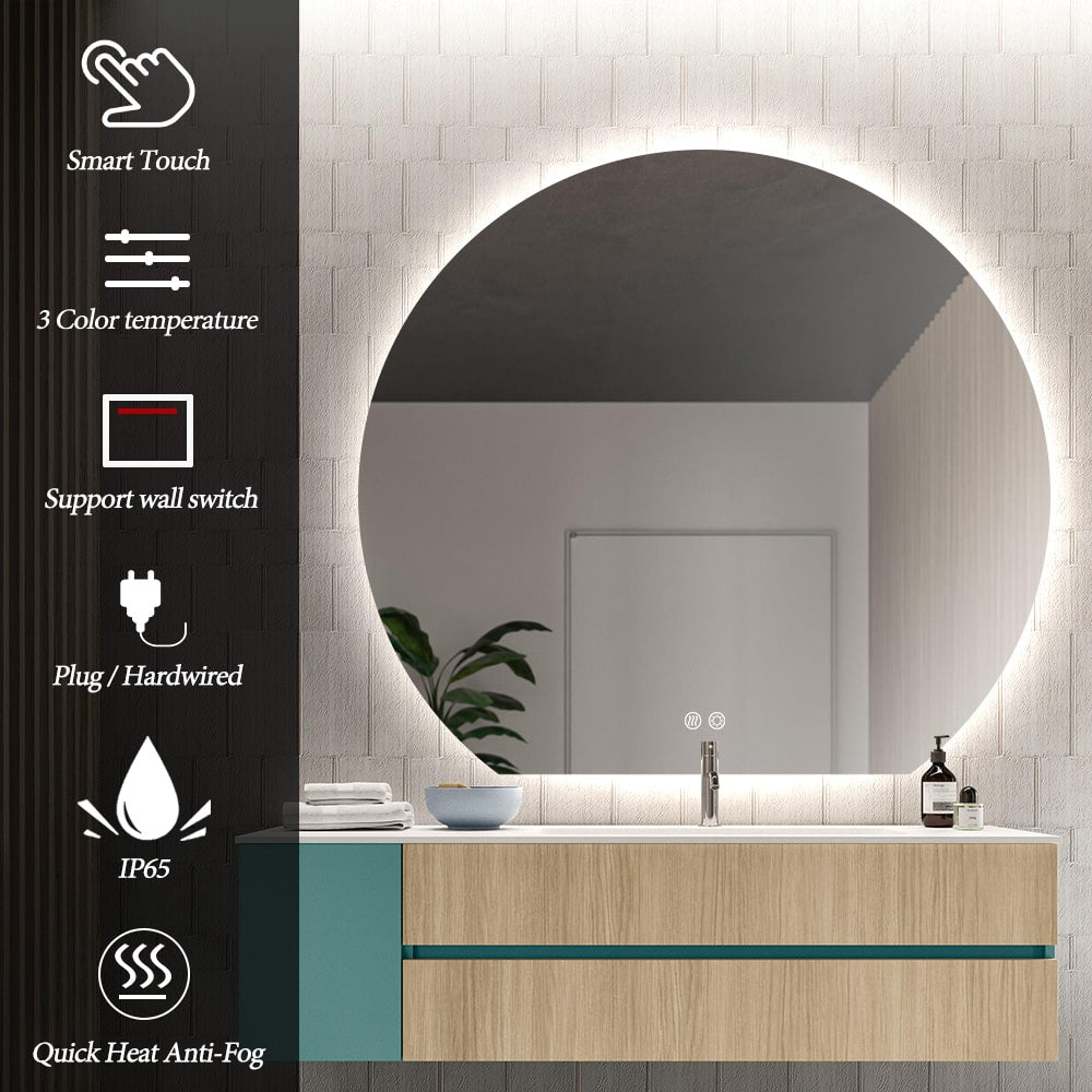 Modern Crescent Moon Wall LED Mirror 63cm x 70cm Backlit Frameless