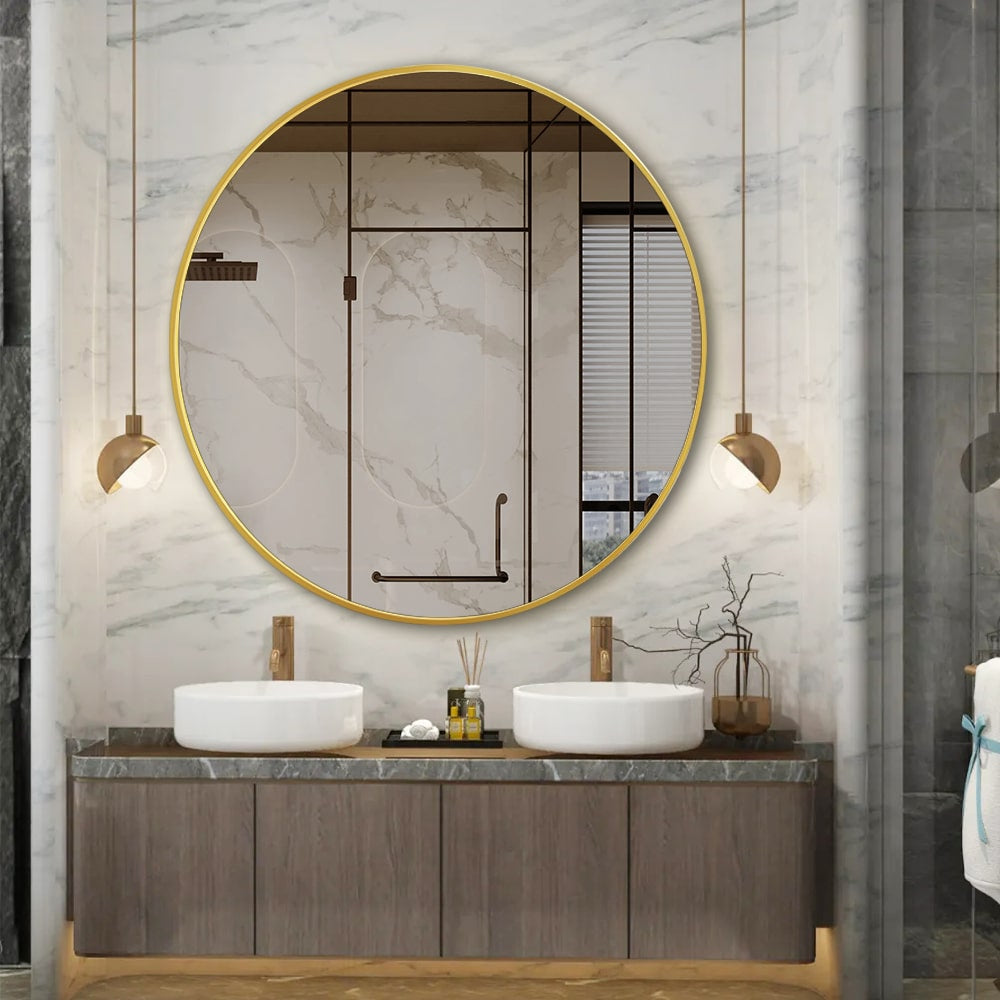 Modern Round Wall Mirror – Black or Rose Gold Aluminium Frame