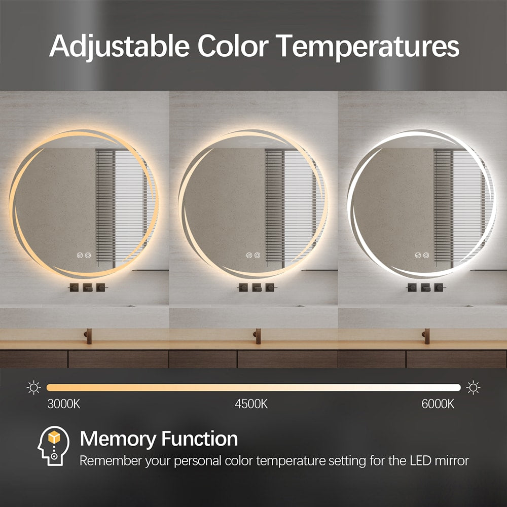 Round LED Bathroom Mirror 80cm Frameless Whirlwind Frosted Defogger Dimmable Vanity Wall Mirror