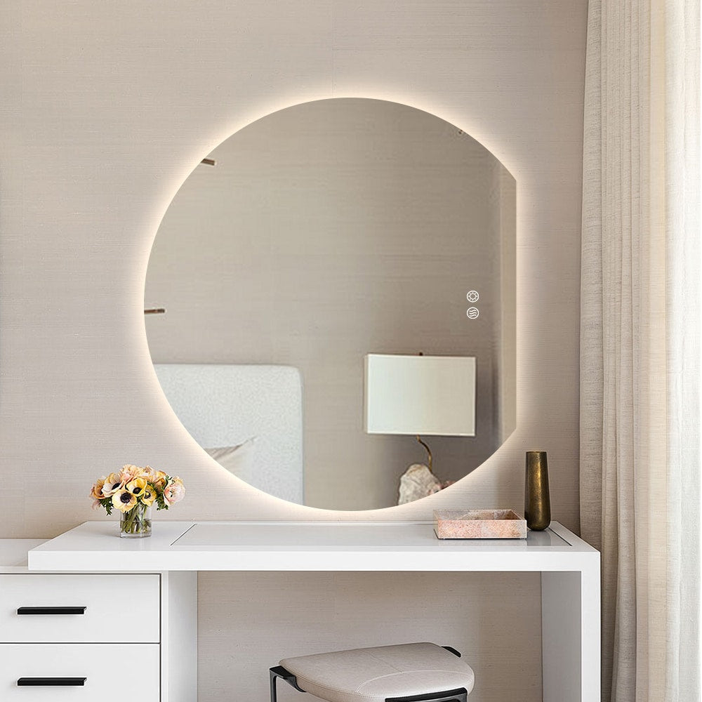 Modern Crescent Moon Wall LED Mirror 90cm x 100cm Backlit Frameless