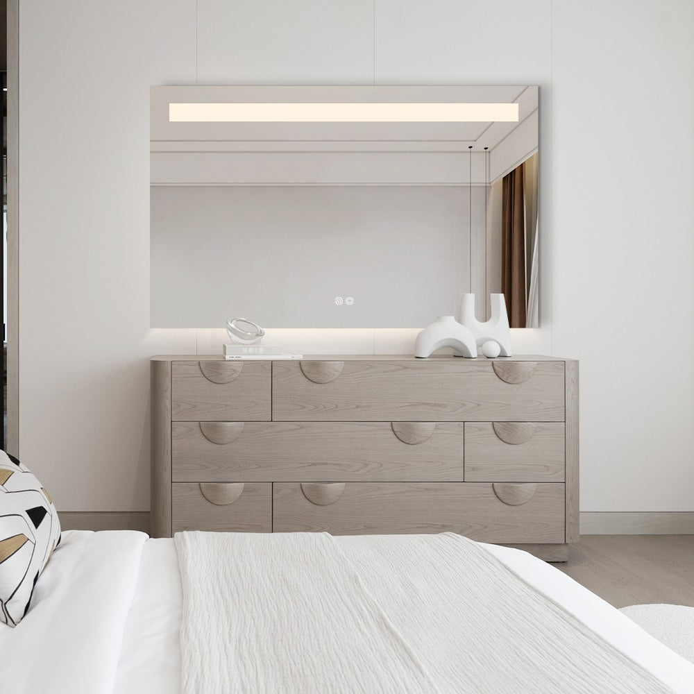 Rectangular LED Bathroom Mirror 75cm x 120cm Frameless Frosted Frontlit Top Strip