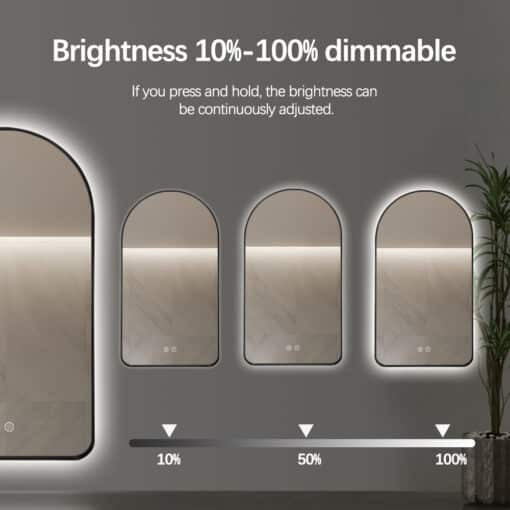 Arched LED Wall Mirror - Black Bevel Frame Backlit Dimmable Defogger