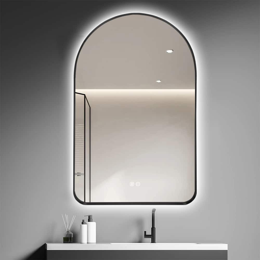 Arched LED Wall Mirror - Black Bevel Frame Backlit Dimmable Defogger