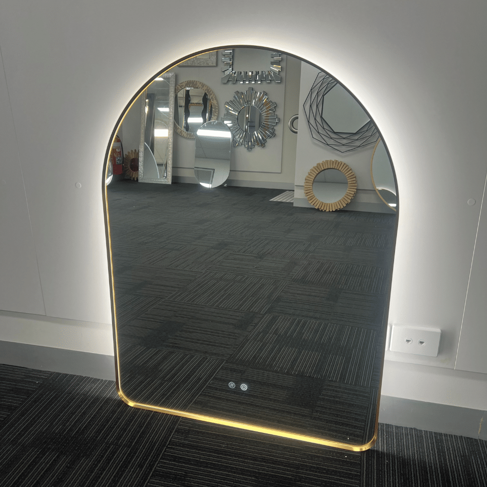 Arched LED Wall Mirror - Gold Bevel Frame Backlit Dimmable Defogger