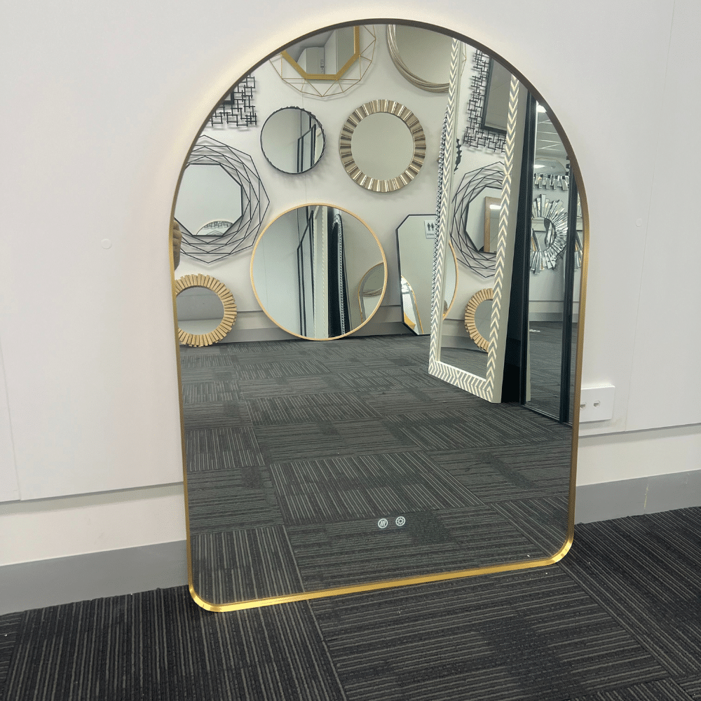 Arched LED Wall Mirror - Gold Bevel Frame Backlit Dimmable Defogger