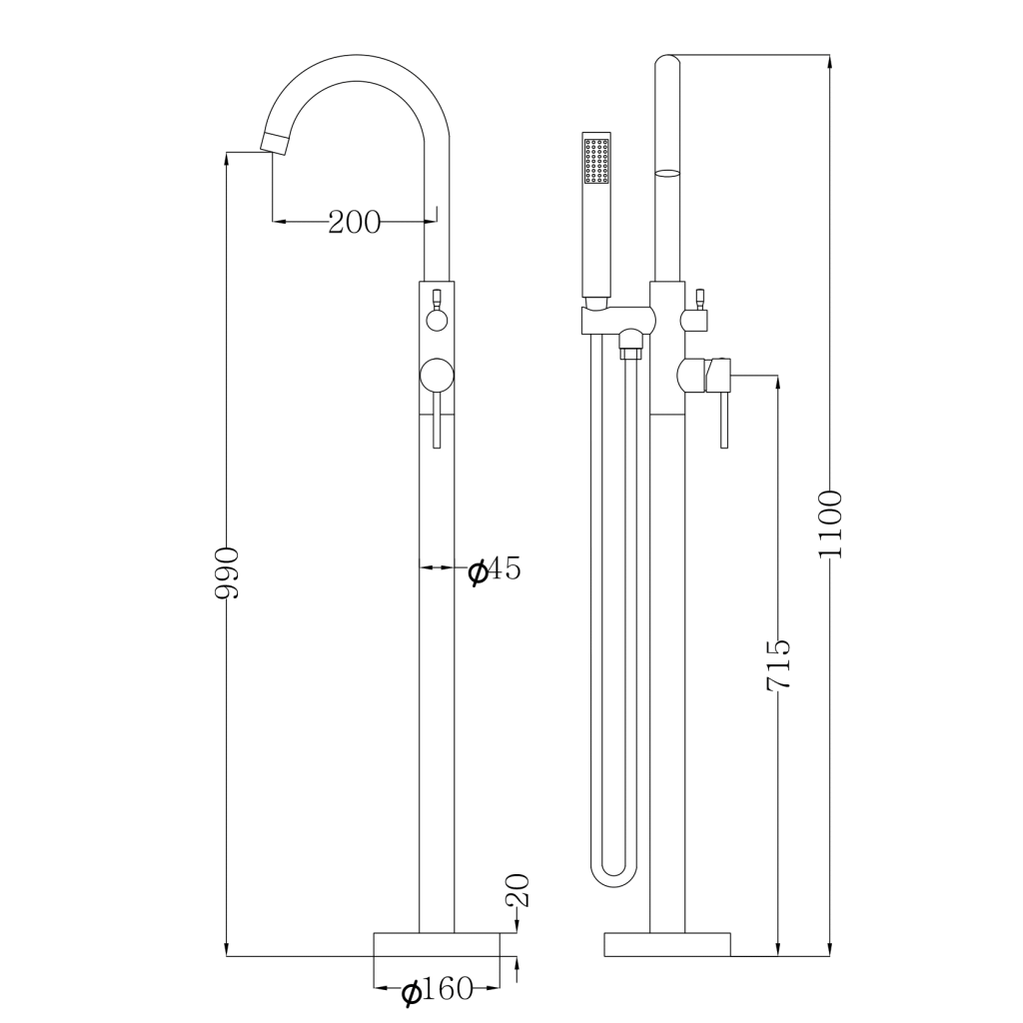 LVB Mica Freestanding Bath Mixer with Hand Shower