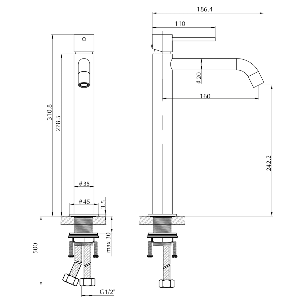 LVB Mica Tall Basin Mixer - Curved Spout