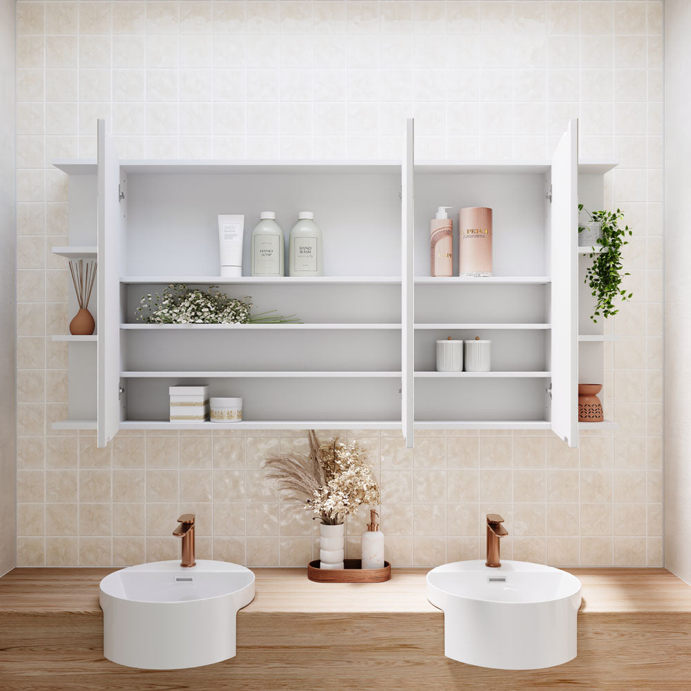 Bevel Edge Mirror Cabinet with 2 Side Shelves, 1200mm