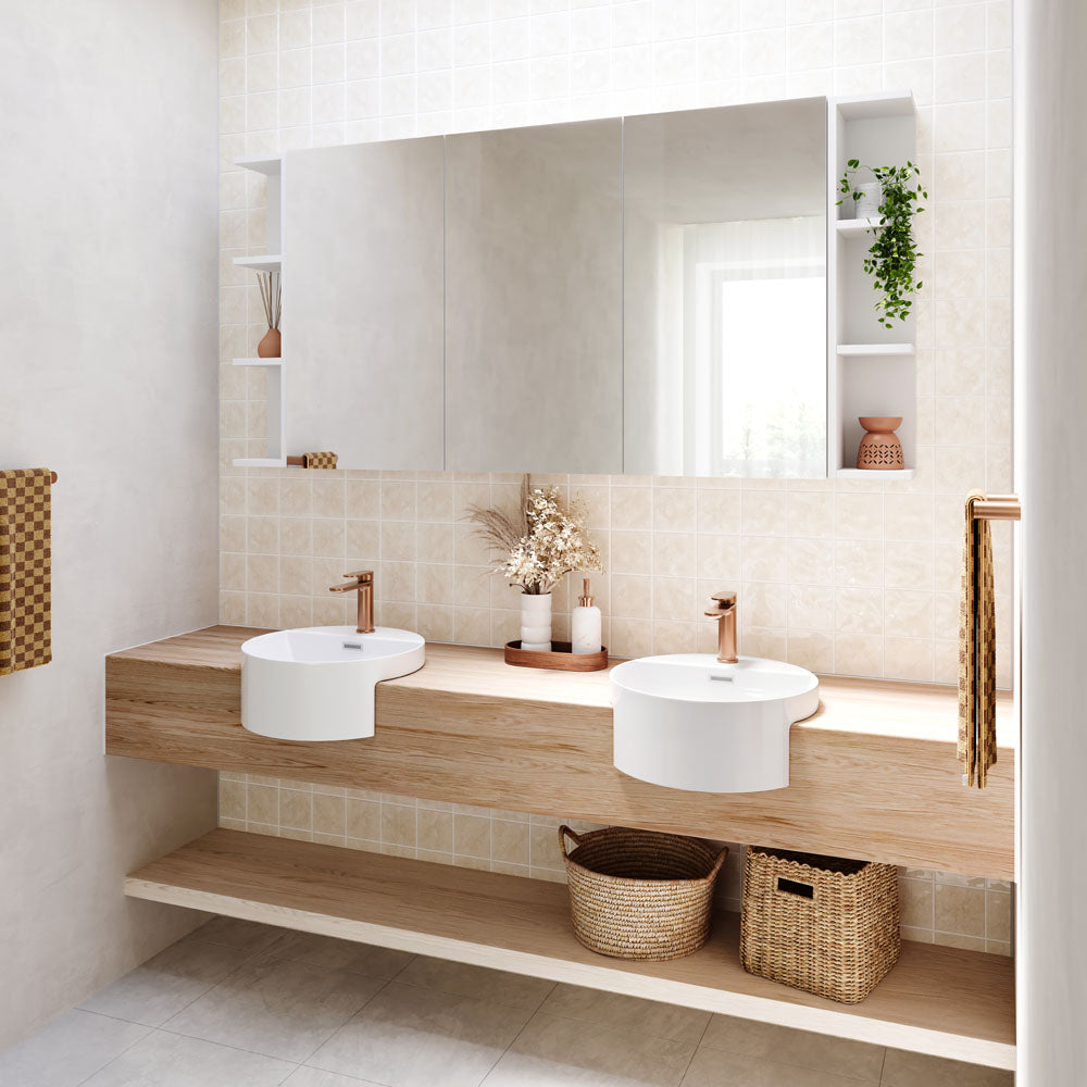 Bevel Edge Mirror Cabinet with 2 Side Shelves, 1200mm