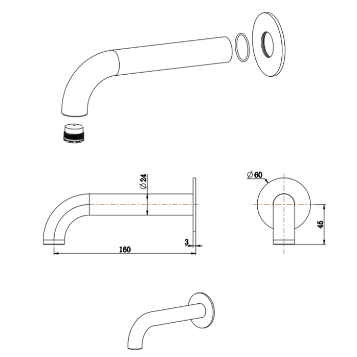 Mica Bath/Basin Spouts - 160/220/250mm - Multiple Colours - Specs