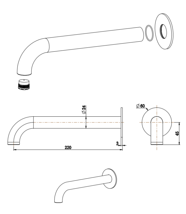 Mica Bath/Basin Spouts - 160/220/250mm - Multiple Colours - Specs