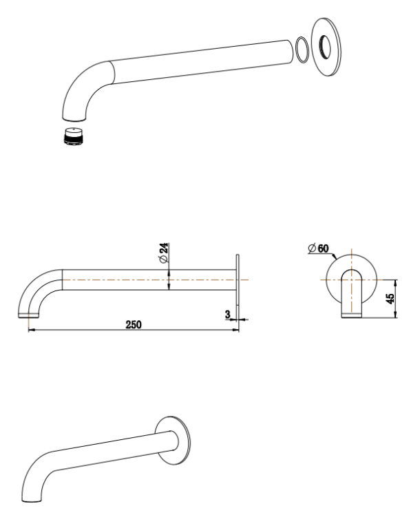 Mica Bath/Basin Spouts - 160/220/250mm - Multiple Colours - Specs