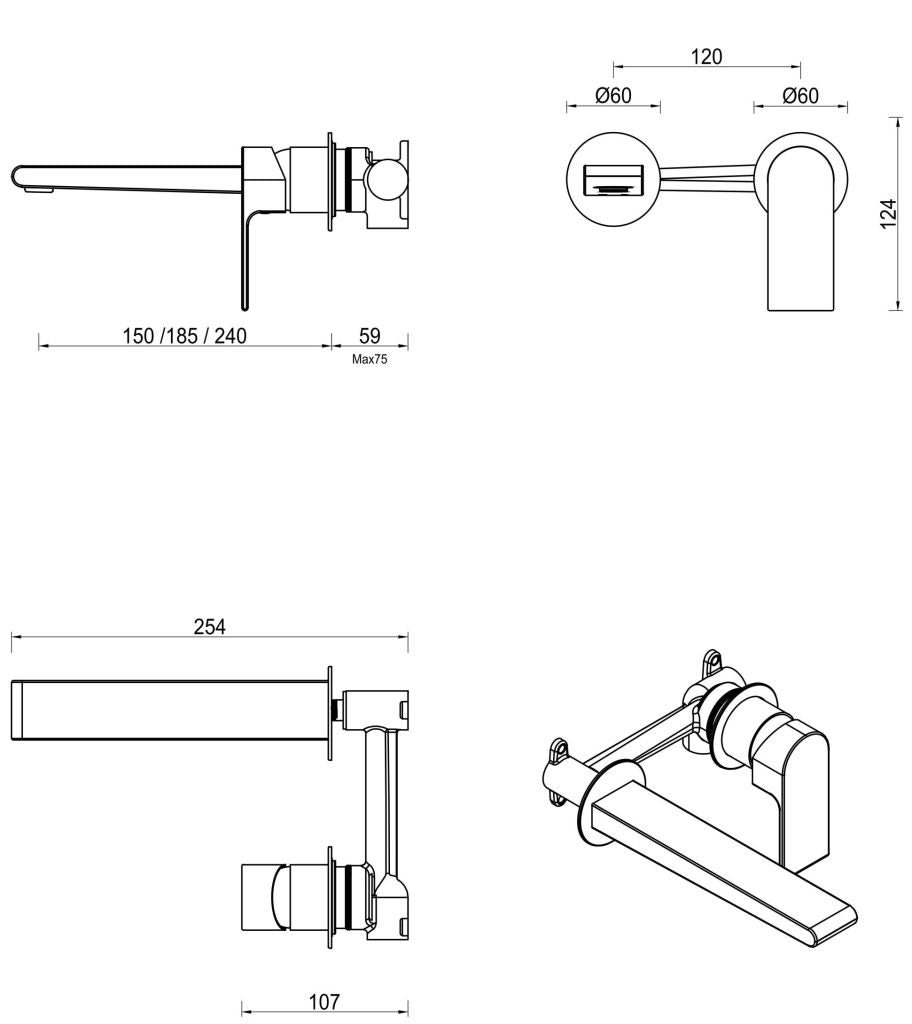 Eleniko Wall-Spout Combo - 2P - TRIM KIT ONLY