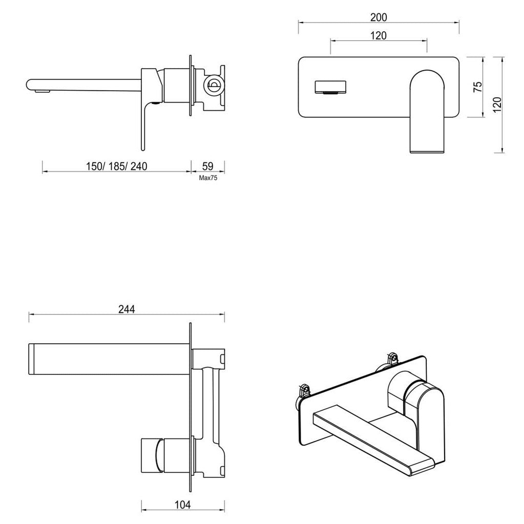 Beki Wall-Spout Combo - 1P - TRIM KIT ONLY