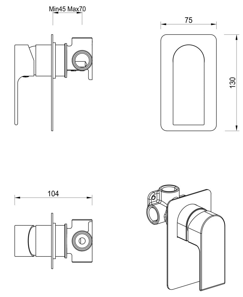 Beki Shower Mixer - Square Plate - TRIM KIT ONLY
