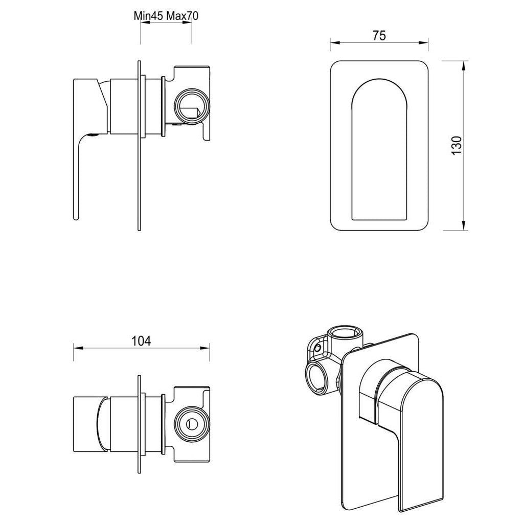 Beki Shower Mixer - Square Plate - TRIM KIT ONLY