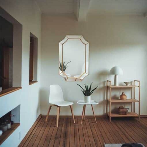 Besty Irregular Wall Mirror – 60 x 90cm Gold Solid Wood Accent