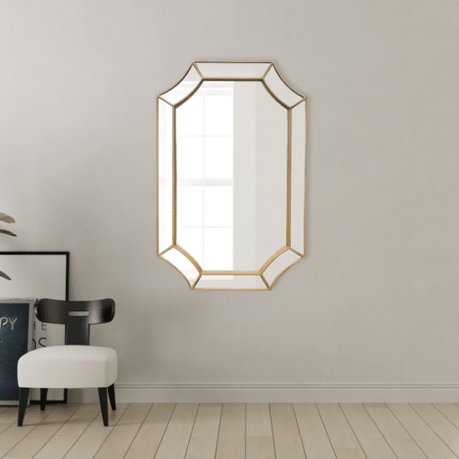 Besty Irregular Wall Mirror – 60 x 90cm Gold Solid Wood Accent